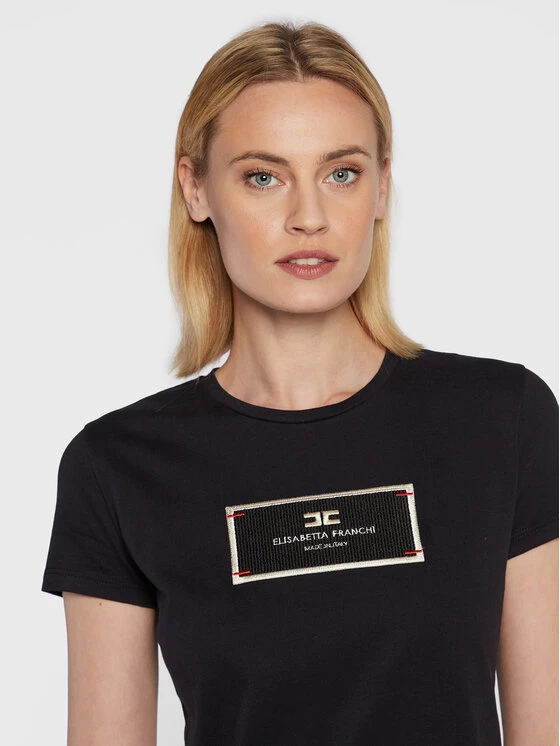 Elisabetta Franchi Γυναίκες T-shirts T-Shirt MA-005-26E2-V130 Μαύρο Regular Fit 4 Elisabetta Franchi Γυναίκες T-shirts T-Shirt MA-005-26E2-V130 Μαύρο Regular Fit - Image 4
