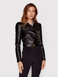 Elisabetta Franchi Γυναίκες Δερμάτινα Μπουφάν Μπουφάν δερμάτινο GD-23Z-26E2-V960 Μαύρο Regular Fit