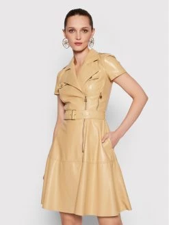 Elisabetta Franchi Γυναίκες Δερμάτινα Φορέματα Φόρεμα από απομίμηση δέρματος AB-077-21E2-V540 Μπεζ Slim Fit