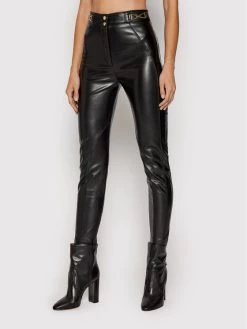 Elisabetta Franchi Γυναίκες Δερμάτινα Παντελόνια Παντελόνι από απομίμηση δέρματος PA-393-18E2-V360 Μαύρο Slim Fit