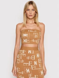 Elisabetta Franchi Γυναίκες Tops Τοπ TK-43Q-21E2-V190 Καφέ Slim Fit