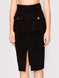 Elisabetta Franchi Γυναίκες Φούστες Pencil Φούστα από απομίμηση δέρματος GO-465-16E2-V320 Μαύρο Slim Fit