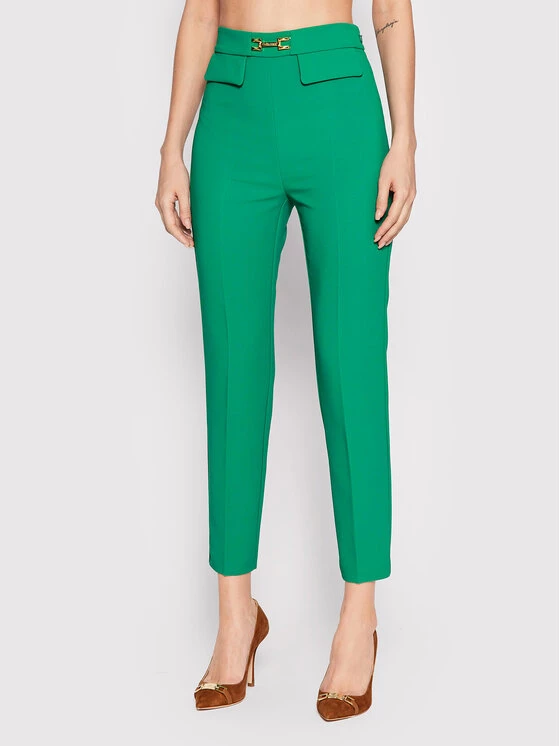 Elisabetta Franchi Γυναίκες Υφασμάτινα Παντελόνια Παντελόνι υφασμάτινο PA-023-26E2-V250 Πράσινο Slim Fit 1 Elisabetta Franchi Γυναίκες Υφασμάτινα Παντελόνια Παντελόνι υφασμάτινο PA-023-26E2-V250 Πράσινο Slim Fit