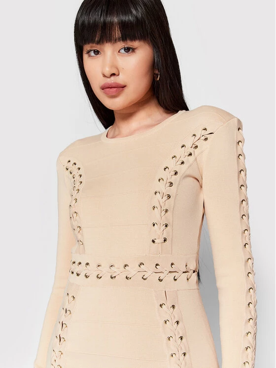 Elisabetta Franchi Γυναίκες Κοκτέιλ Φορέματα Φόρεμα κοκτέιλ AM-84B-22E2-V650 Μπεζ Slim Fit 4 Elisabetta Franchi Γυναίκες Κοκτέιλ Φορέματα Φόρεμα κοκτέιλ AM-84B-22E2-V650 Μπεζ Slim Fit - Image 4