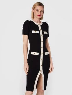 Elisabetta Franchi Γυναίκες Πλεκτά Φορέματα Φόρεμα υφασμάτινο AM-69Q-26E2-V470 Μαύρο Slim Fit