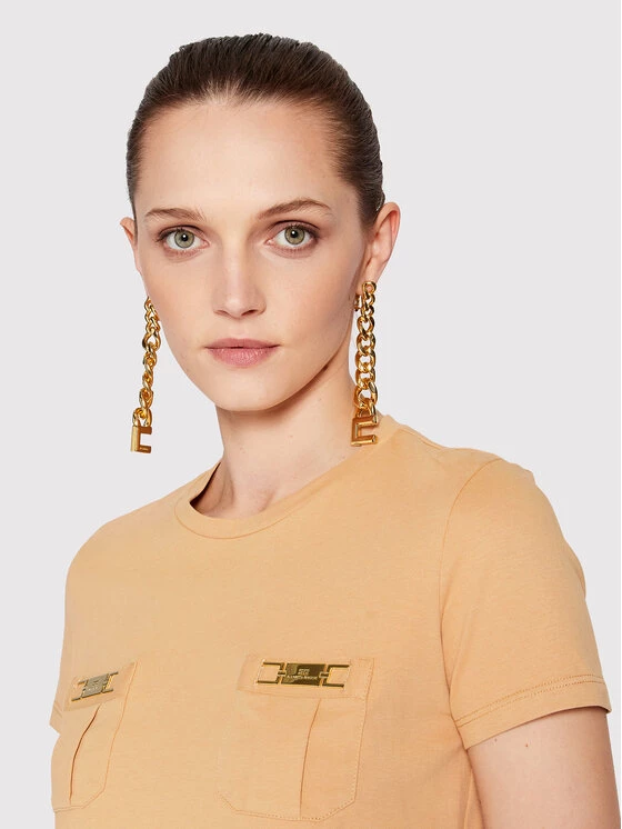 Elisabetta Franchi Γυναίκες T-shirts T-Shirt MA-010-21E2-V160 Μπεζ Regular Fit 4 Elisabetta Franchi Γυναίκες T-shirts T-Shirt MA-010-21E2-V160 Μπεζ Regular Fit - Image 4