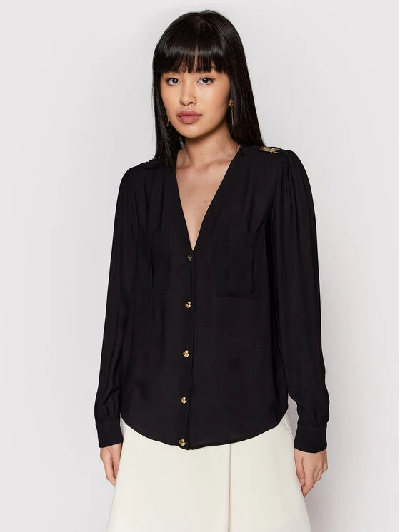 Elisabetta Franchi Γυναίκες Casual Πουκάμισα Πουκάμισο CA-006-21E2-V320 Μαύρο Regular Fit 1 Elisabetta Franchi Γυναίκες Casual Πουκάμισα Πουκάμισο CA-006-21E2-V320 Μαύρο Regular Fit