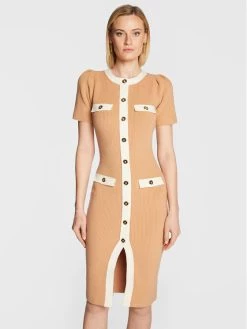 Elisabetta Franchi Γυναίκες Πλεκτά Φορέματα Φόρεμα υφασμάτινο AM-69Q-26E2-V470 Μπεζ Slim Fit