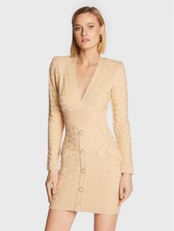 Elisabetta Franchi Γυναίκες Πλεκτά Φορέματα Φόρεμα υφασμάτινο AM-73S-27E2-V420 Μπεζ Slim Fit