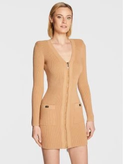 Elisabetta Franchi Γυναίκες Πλεκτά Φορέματα Φόρεμα υφασμάτινο AM-65T-26E2-V550 Μπεζ Slim Fit