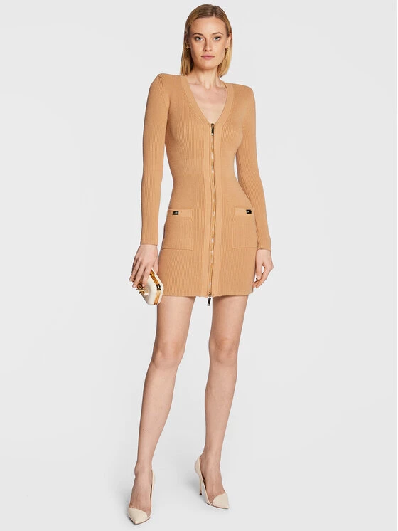 Elisabetta Franchi Γυναίκες Πλεκτά Φορέματα Φόρεμα υφασμάτινο AM-65T-26E2-V550 Μπεζ Slim Fit 2 Elisabetta Franchi Γυναίκες Πλεκτά Φορέματα Φόρεμα υφασμάτινο AM-65T-26E2-V550 Μπεζ Slim Fit - Image 2