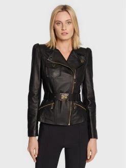 Elisabetta Franchi Γυναίκες Δερμάτινα Μπουφάν Μπουφάν δερμάτινο GD-21Z-26E2-V1000 Μαύρο Slim Fit