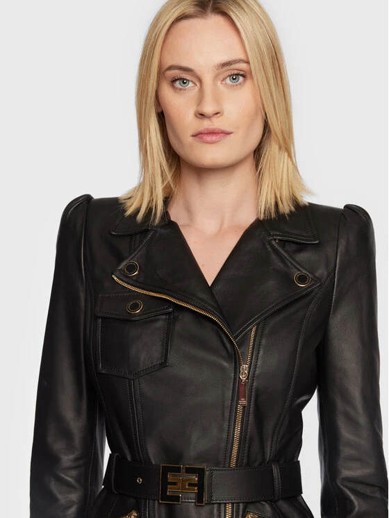 Elisabetta Franchi Γυναίκες Δερμάτινα Μπουφάν Μπουφάν δερμάτινο GD-21Z-26E2-V1000 Μαύρο Slim Fit 4 Elisabetta Franchi Γυναίκες Δερμάτινα Μπουφάν Μπουφάν δερμάτινο GD-21Z-26E2-V1000 Μαύρο Slim Fit - Image 4