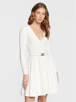 Elisabetta Franchi Γυναίκες Κοκτέιλ Φορέματα Φόρεμα υφασμάτινο AM-90T-26E2-V600 Λευκό Regular Fit