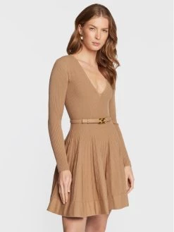 Elisabetta Franchi Γυναίκες Πλεκτά Φορέματα Φόρεμα υφασμάτινο AM-90T-26E2-V600 Καφέ Regular Fit